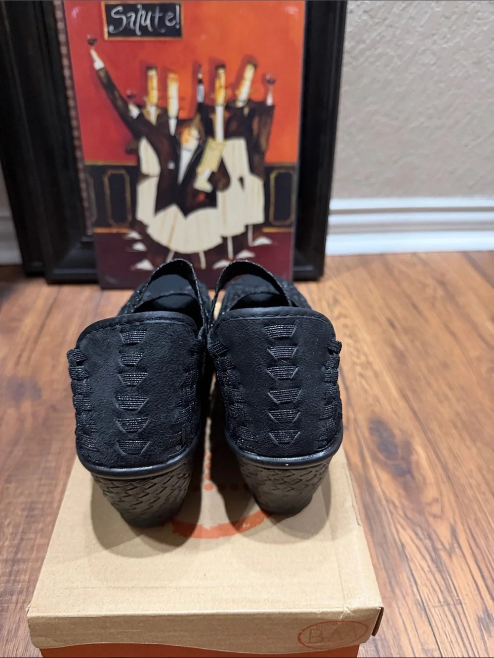 bernie mev. Black Stretch Wedge Mary Jane Sandals